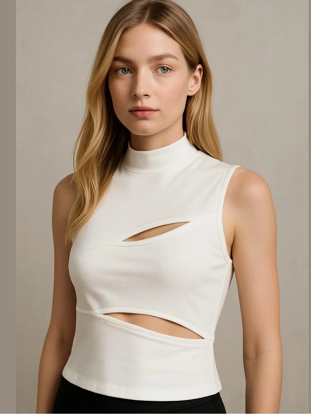 Naked Wardrobe • Women’s Ivory Cream Front Slit Sleeveless Mock Neck Top 2X NWOT - Picture 1 of 1